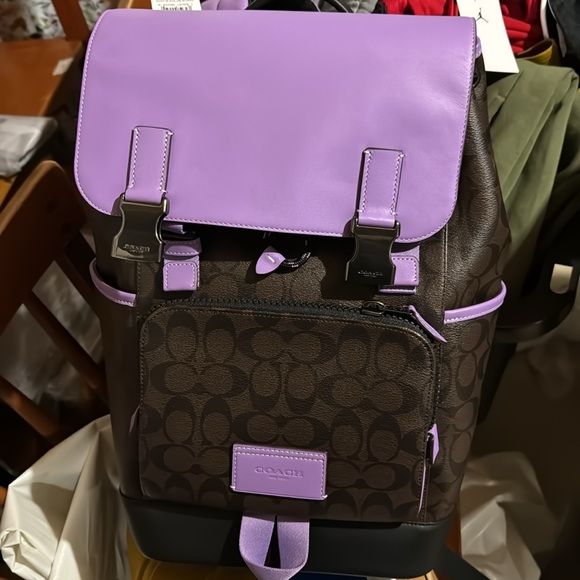 Last one‼️CoachMEN's Track Backpack In Colorblock Signature mahogany/iris Canvas - Picture 6 of 6